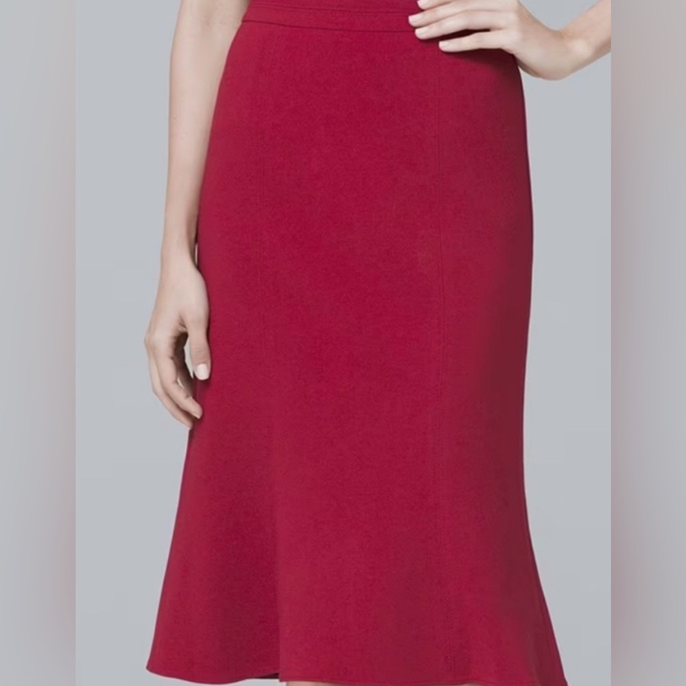 NWT White House Black Market Flounce Hem Pencil Skirt Empress Red Size 12